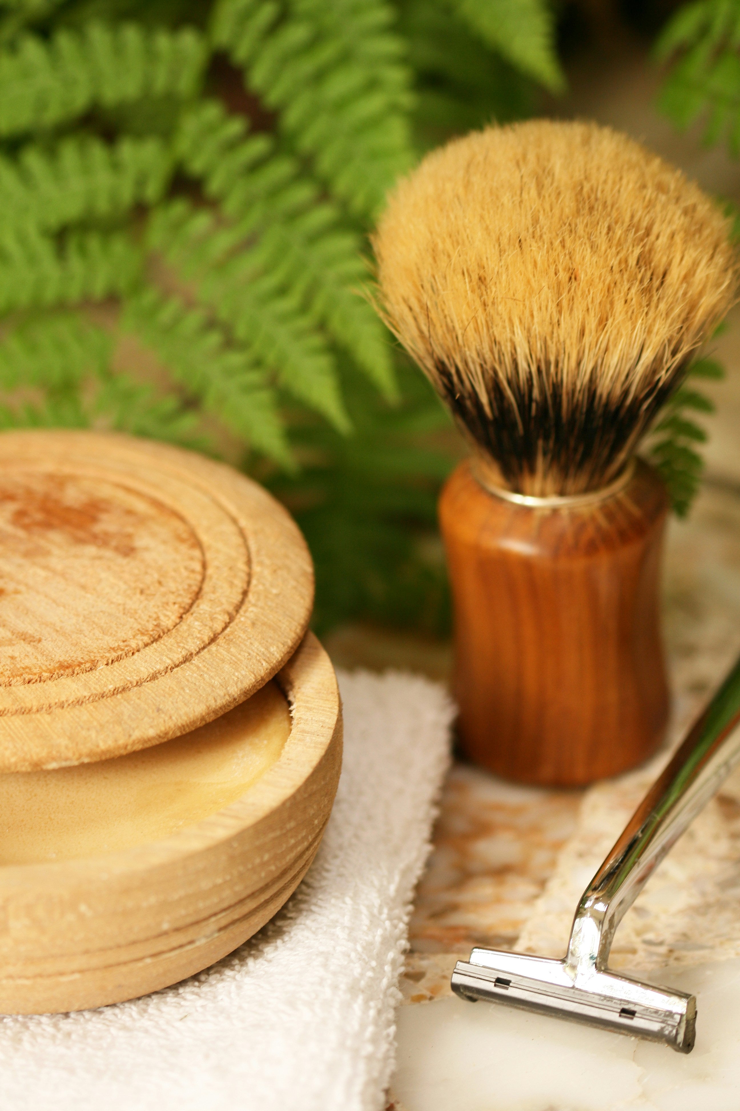 A razor and shaving brush